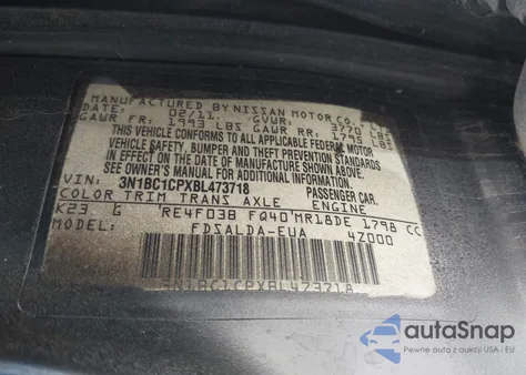 2011 Nissan Versa 1.8S z USA, uszkodzony, nr VIN 3N1BC1CPXBL473718